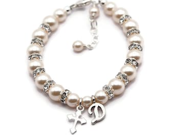 Personalized Baptism Bracelet, Sterling Silver Cross Charm, Keepsake, Christening Gift, Religious Baby Jewelry Customized