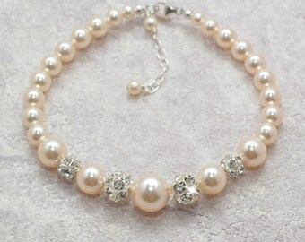 Bridesmaid Bracelet Pearl Bracelet Rhinestone Bracelet Bridal Bracelet Swarovski Pearl Bracelet Wedding Jewellery Bridal Jewelry