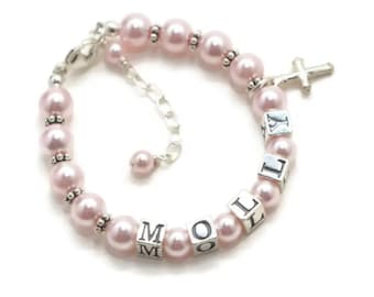 Girl Baptism Gift, Christening Gift Baby Girl Bracelet Personalized Name Bracelet, First Communion Gift Girl, Goddaughter Toddler Jewelry
