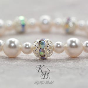 Pearl Bridal Bracelet Pearl Bridesmaid Bracelet FREE Gift Box Pearl Wedding Jewelry Pearl and Rhinestone Bracelet Bridal Jewellery image 5