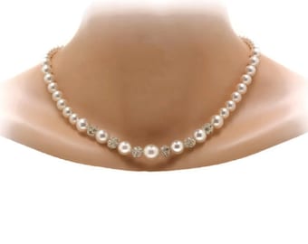 Pearl Bride Necklace, Cream or White Pearl Necklace, Bridal Jewelry, Rhinestone Pearl Necklace, Wedding Jewelry, Pageant Jewelry, Bridesmaid