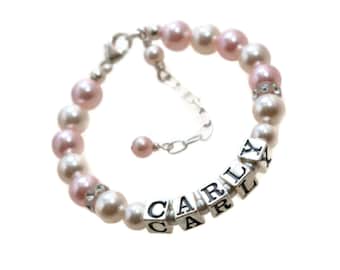Little Girl Gifts Personalized Baby Bracelet Pearl Sterling Silver Bracelet for Baby Girl Jewelry for Toddler Girl Newborn Baby Gift Girl