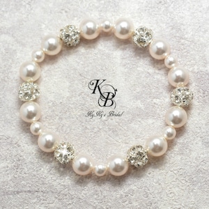 Bridal Bracelet, Pearl and Rhinestone Bracelet, Pearl Stretch Bracelet Bride, Bridal Pearl Bracelet, Wedding Bracelet, Simple Pearl Bracelet