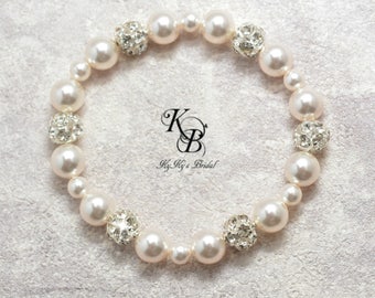 Bridal Bracelet, Pearl and Rhinestone Bracelet, Pearl Stretch Bracelet Bride, Bridal Pearl Bracelet, Wedding Bracelet, Simple Pearl Bracelet