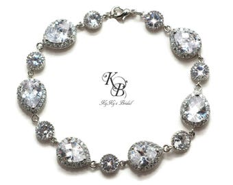 Crystal Bridal Bracelet Cubic Zirconia Bracelet Teardrop Crystal Bracelet Pageant Jewelry Crystal Wedding Jewelry Crystal Wedding Bracelet