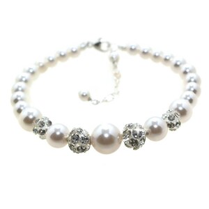 Simple Pearl Bracelet for Bride Bridesmaids, Womens Pearl Bracelets, Wedding Jewelry for Bridesmaid Pearl and Rhinestone, Prom Jewelry