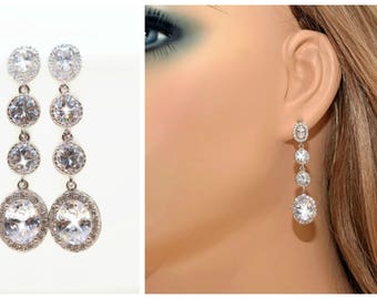 Wedding Jewelry Crystal Bridal Earrings Long Drop Earrings CZ Drop Wedding Earrings Long Bridal Earrings Cubic Zirconia Earrings