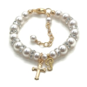 Gold Christening Bracelet, Personalized Baptism Gift, Gold Filled Baby Bracelet, Little Girl Jewelry, Custom Bracelet Initial Charm Bracelet