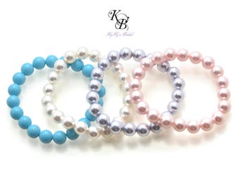 Girls Pearl Bracelet, Toddler Girl Birthday Gift, Simple, First Birthday, Baby Christening Present