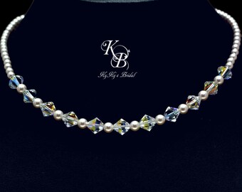 Pearl Crystal Necklace, Bridal Necklace, Prom Jewelry, Pearl Wedding Necklace, CHOOSE COLOR, Necklace for Bride, Crystal Necklace Pearls