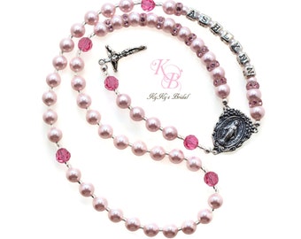 Pink Rosary, Baby Rosary, Personalized Rosary, Baptism Rosary, Baptism Gifts, Confirmation Rosary, Baptism, Rosary, Pearl Rosary Necklace