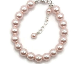 Baby Girl Bracelet, Pearls by Swarovski®, Sterling Silver, Little Girl Gift, Flower Girl Jewelry