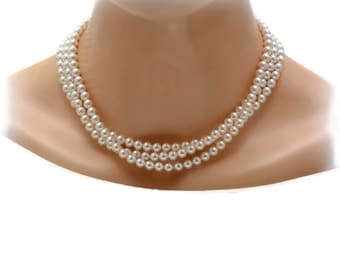 Multi Strand Pearl Necklace, Pearl Bridal Necklace, Chunky Necklace, Three Strand Necklace, Prom Jewelry, Wedding Jewelry, Bridal Jewelry