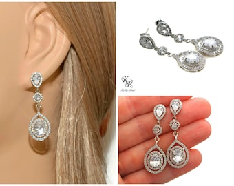 Bridal Earrings Cubic Zirconia Earrings Crystal Bridal Earrings Crystal Earrings Dangle Earrings Wedding Jewelry Pageant Jewelry CZ Earrings
