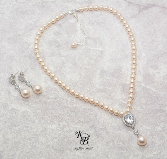 Bridal Jewellery SET Simple Bridal Necklace SET Crystal Pearl Wedding Jewelry SET Bridal Earrings Set Vintage Style Necklace Earring Set