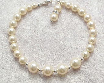 Pearl Bridal Bracelet, Pearl Wedding Bracelet, Bridal Pearl Bracelet, Bracelet for Bride, Sterling Silver Pearl Bracelet, 3 Color Options