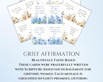 Printable Grief Cards with Scripture | Christian Encouragement for Loss | 56 Affirmation Cards PDF