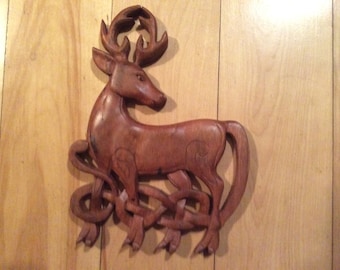 Celtic deer wood carving