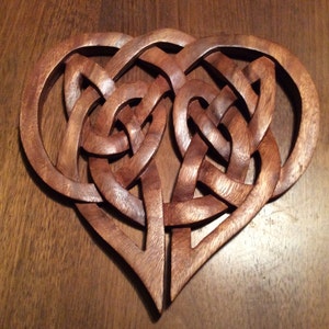 Celtic love heart knot wood carving