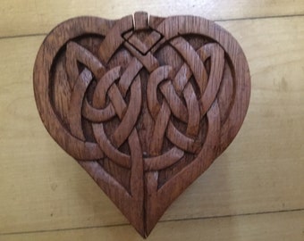 Hand carved wooden celtic heart puzzle box