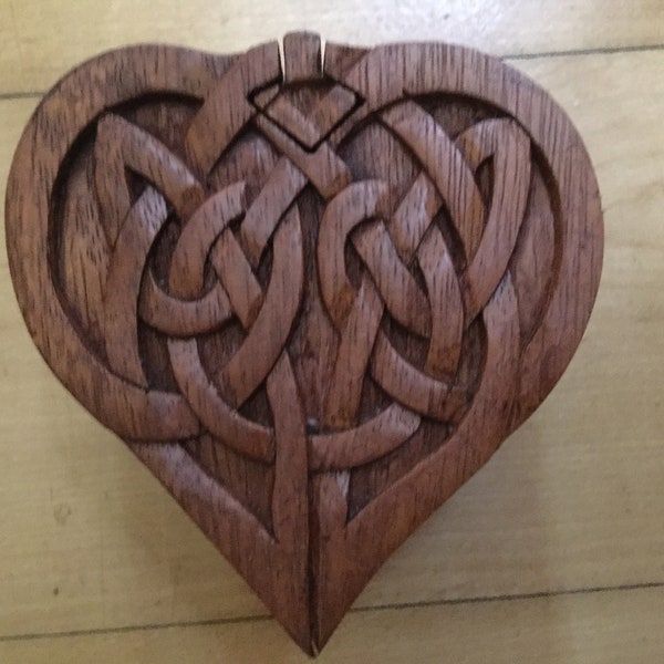 Hand carved wooden celtic heart puzzle box