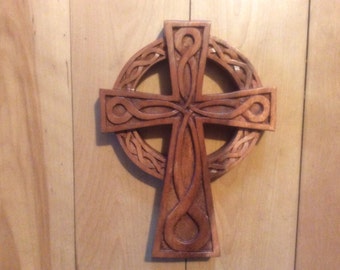 Celtic cross wood carving