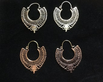 White brass or copper hand made earrings