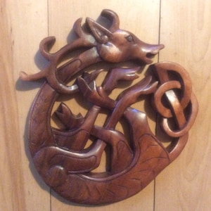 Celtic deer knot wood carving