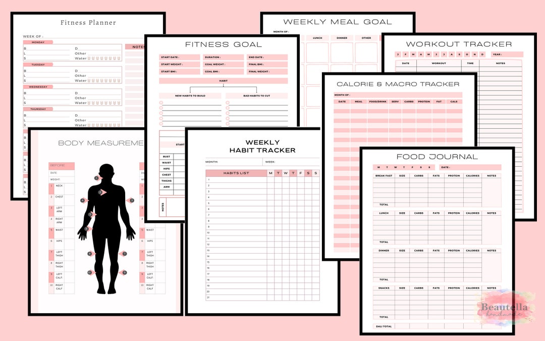 Pink Printable Fitness Trackers, Fitness Planner, Printable, DIGITAL ...