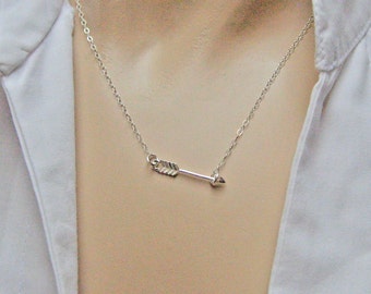 Arrow Necklace Sterling Silver, Sideways Arrow Necklace, Layering Necklace, Horizontal Arrow Necklace