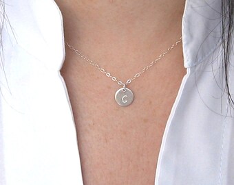 Initial Disc Choker Sterling Silver, Personalized Disc Choker Necklace, Dainty Layering Choker