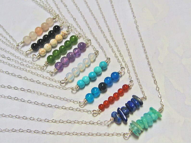Gemstone Bar Necklace 925 Sterling Silver Minimal Necklace Etsy