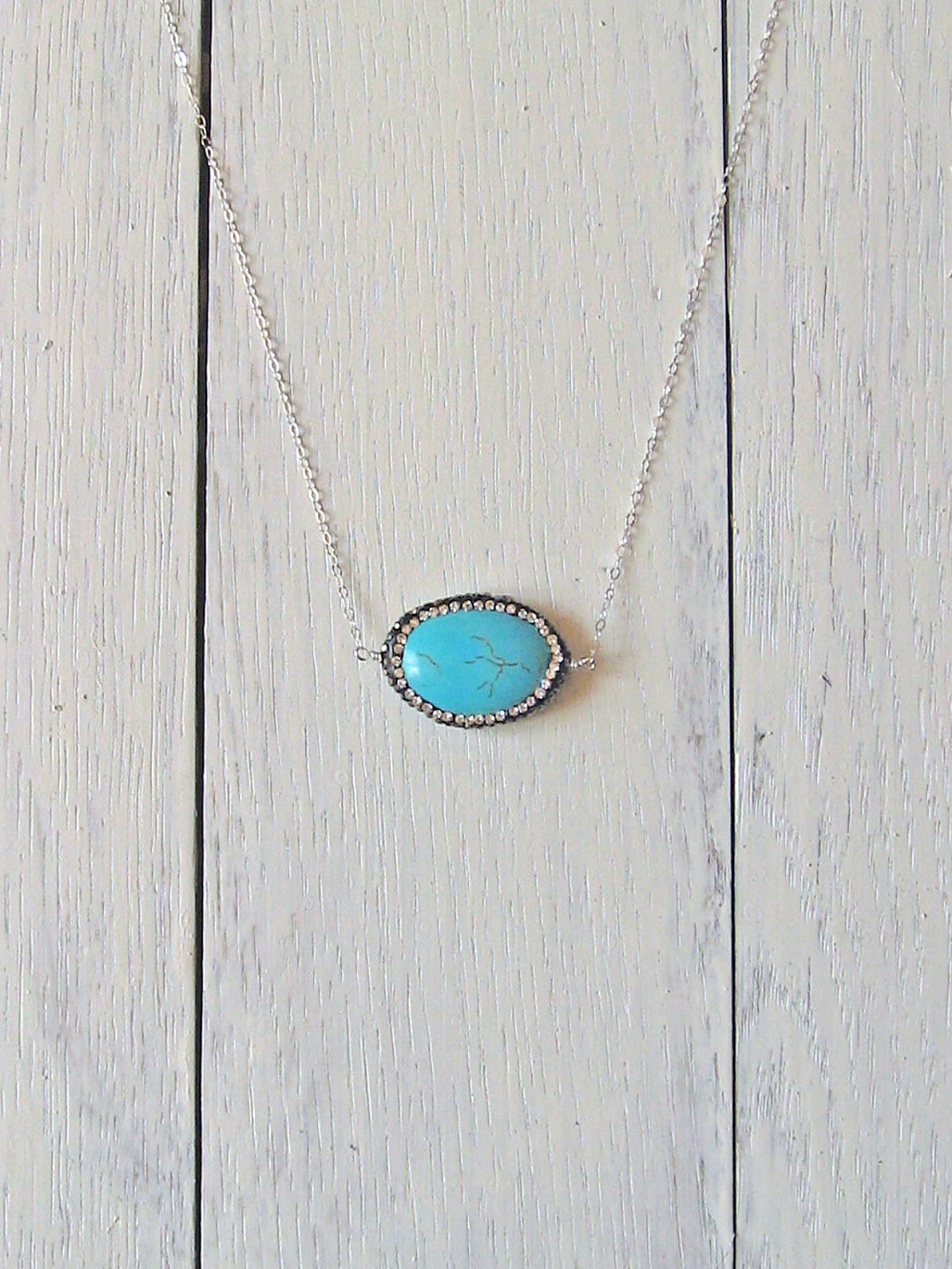 Turquoise Oval Necklace Sterling Silver, Long Necklace With Turquoise