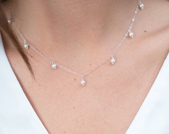 Collier de perles blanches Swarovski Remplissage en or 14 carats ou argent sterling, Pierre de naissance de juin, cadeau de demoiselle d’honneur