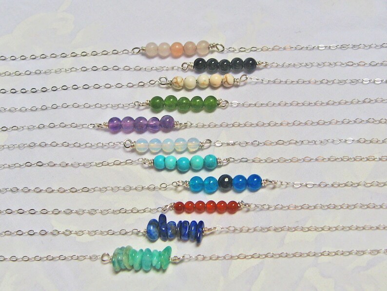 Gemstone Bar Necklace 925 Sterling Silver Minimal Necklace Etsy