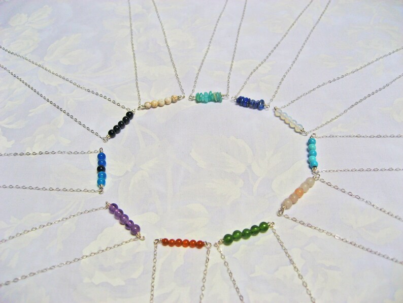 Gemstone Bar Necklace 925 Sterling Silver Minimal Necklace Etsy