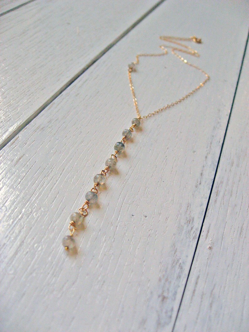 14k Gold Fill or Sterling Silver Labradorite Necklace Stone Y Necklace Lariat Y Necklace Labradorite Lariat Necklace Celebrity Jewelry