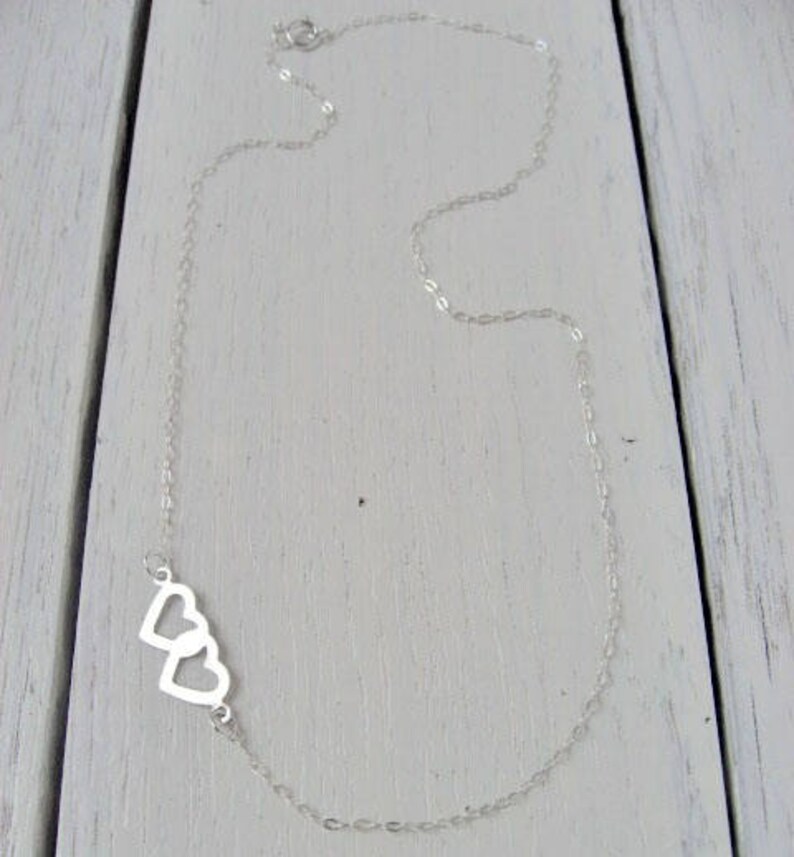 Double Heart Necklace 14k Gold Fill or Sterling Silver Etsy