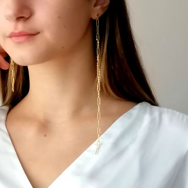 Shoulder Earrings 18k Gold Fill, Extra Long Chain Earrings, Gold Chain Earrings, Dangle Chain Earrings, Statement Earrings