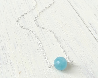 Aquamarine Necklace in 14k Gold Fill or Sterling Silver, March Birthstone Necklace, Bridesmaid Gift