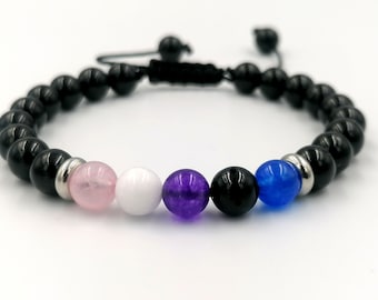 Genderfluid Pride Bracelet, Genderfluid Flag Gemstone Bracelet, LGBTQ+ Couple Matching Jewelry, Genderfluid Flag Pride Jewelry Gift