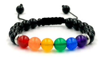 Rainbow LGBT Pride Bracelet, Gay Lesbian Rainbow Stone Bracelet, Love Is Love, LGBTQ+ Couple Matching Jewelry, Flag Pride Jewelry