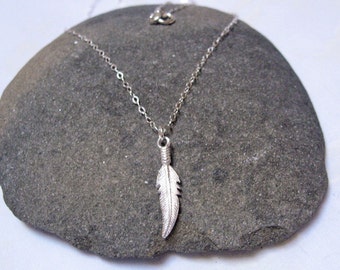 Feather Necklace Sterling Silver, Feather Pendant, Delicate Jewelry, Leaf Layering Necklace