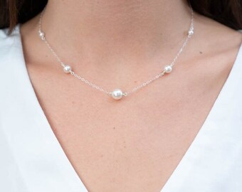 White Pearl Necklace 14k Gold Fill or Sterling Silver, Bridal Jewelry, June Birthstone, Swarovski Pearl Jewelry