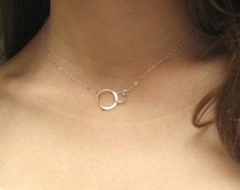 Dubbele cirkel ketting 14k gouden vulling of sterling zilver, eeuwigheid ketting, beste vriend zusters moeder dochter cadeau