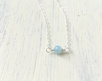 Tiny Aquamarine Necklace 14k Gold Fill or Sterling Silver, March Birthstone Necklace, Bridesmaid Gift, Gemstone Necklace