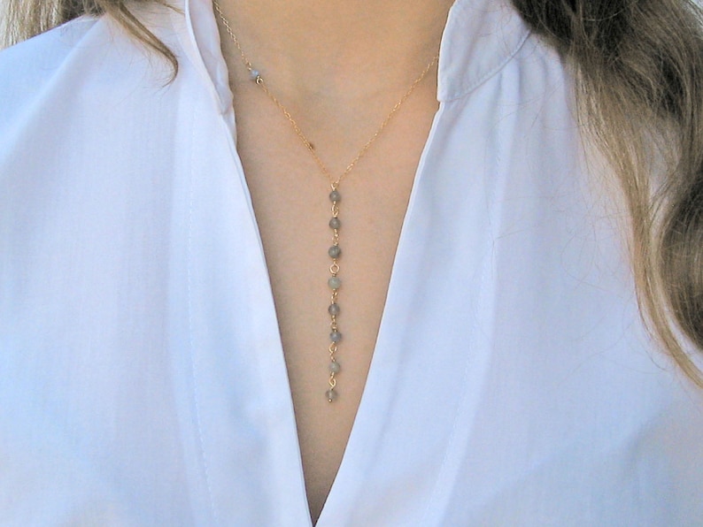 14k Gold Fill or Sterling Silver Labradorite Necklace Stone Y Necklace Lariat Y Necklace Labradorite Lariat Necklace Celebrity Jewelry