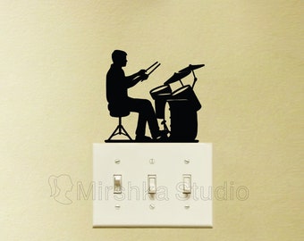 Boy Play Drums Light Switch Sticker - Drummer Decor - Music Laptop Decal - Music Lover Art - Drum Set Sticker - Vinyl Car Sticker