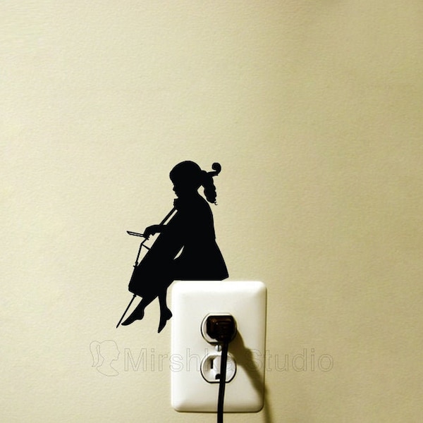 Little Girl Playing Cello Light Switch Sticker - Cellist Kid Wall Decor - Music Wall Decal - Gift for Musician - Girl Musician Room Decor