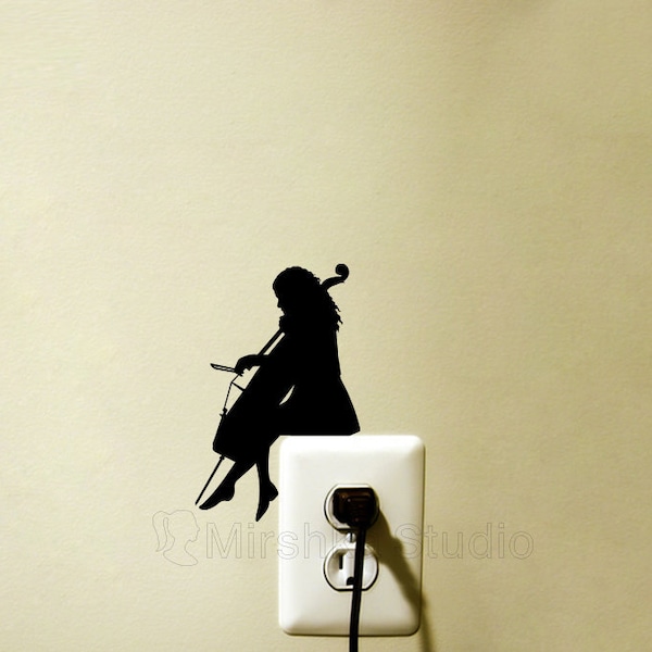 Adesivo per interruttore della luce del violoncello femminile - Decorazione murale per ragazza violoncellista - Decalcomania da parete musicale - Arte amante della musica - Regalo per musicista - Musicista ragazza